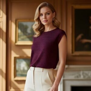 Attention Burgundy Textured Short Sleeve Top – Small